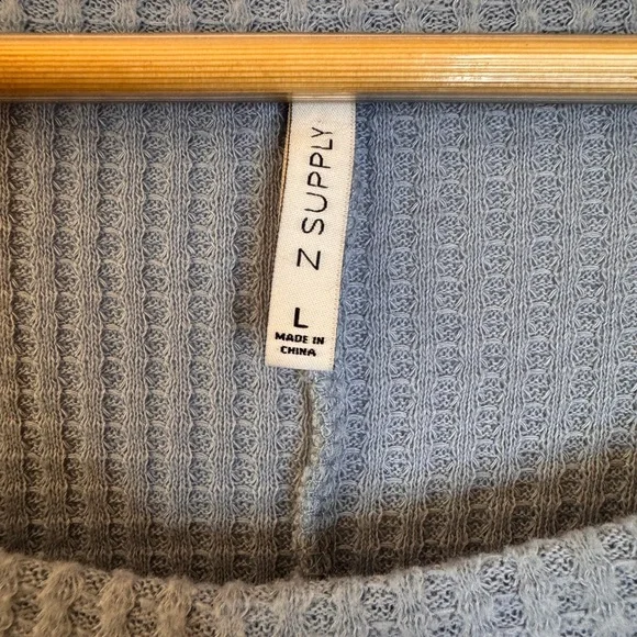 Z Supply Light Blue Tie-Front Waffle Knit Top - Picture 4 of 6